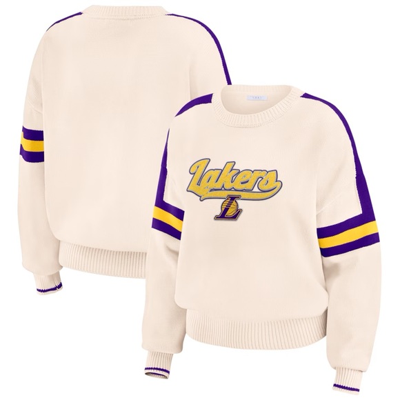 WEAR by Erin Andrews Los Angeles Lakers Women's Stripe Pullover Sweater - Picture 3 of 3